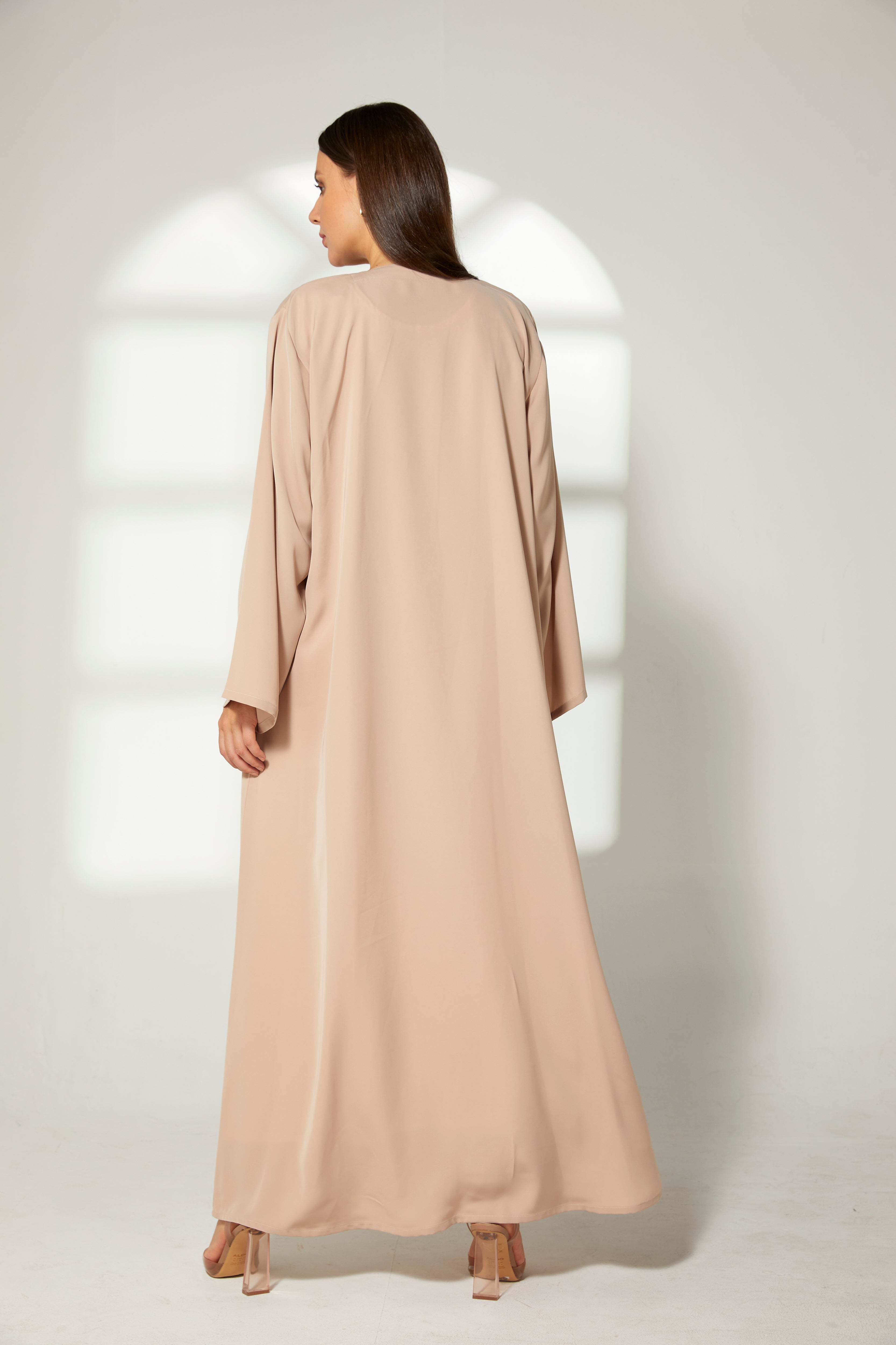 MOiSTREET Beige Korean Nida  Embroidered Abaya