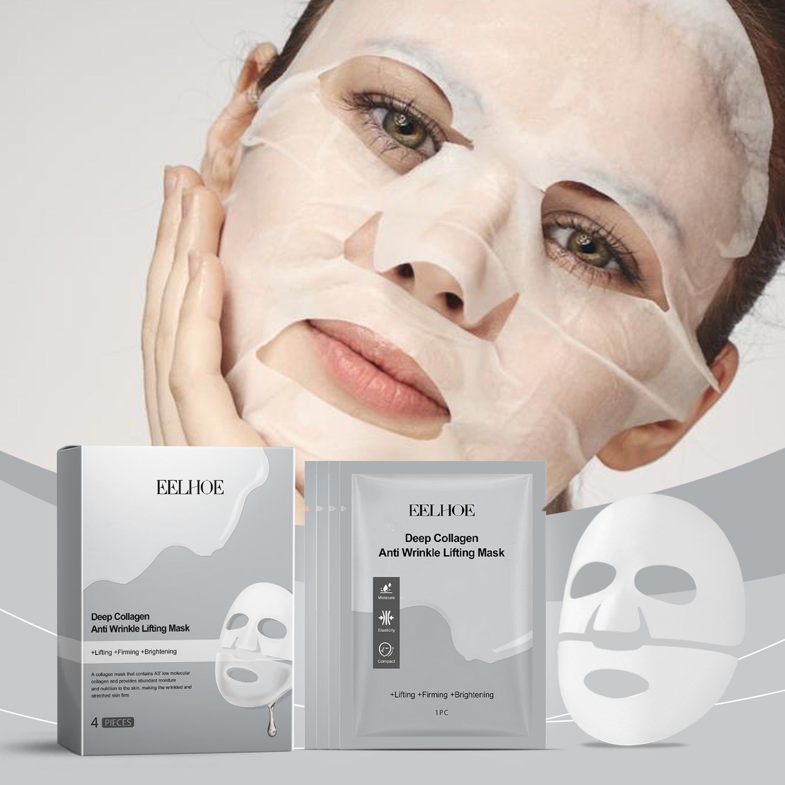 Collagen Facial Mask Box Set, Hydrating, Rejuvenating, Brightening, Anti-Aging, Skin Nourishing ,4 pieces