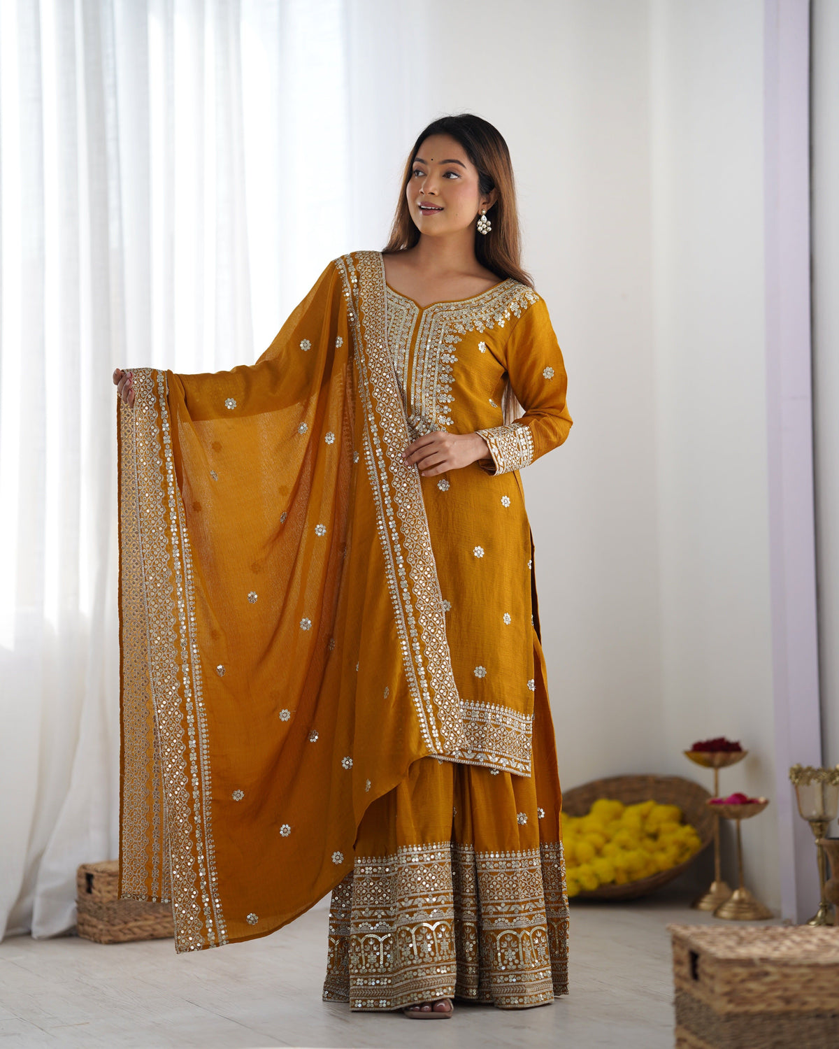 Fab Zone Women's Heavy Embroidered Kurti Plazo Set With Dupatta