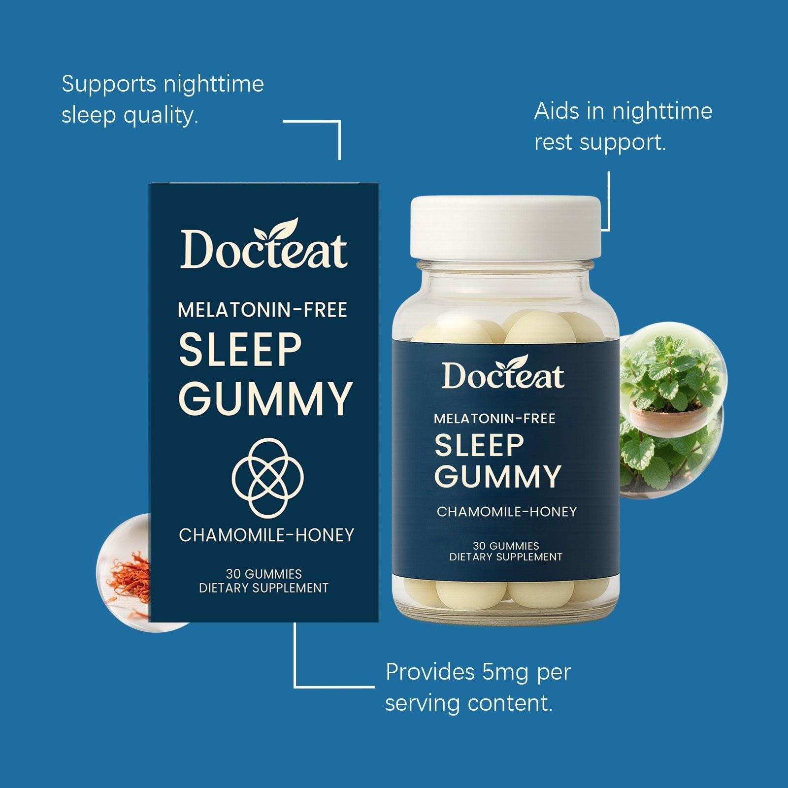 Chamomile Sleep Gummies, Natural Sleep Care, Relax, Reduce Anxiety, Easy Chew ,30gummies