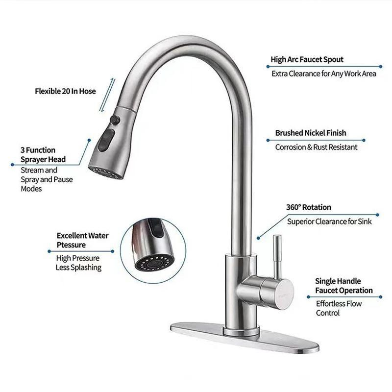 Pull-out 3 Modes Kitchen Faucet Brushed Silver