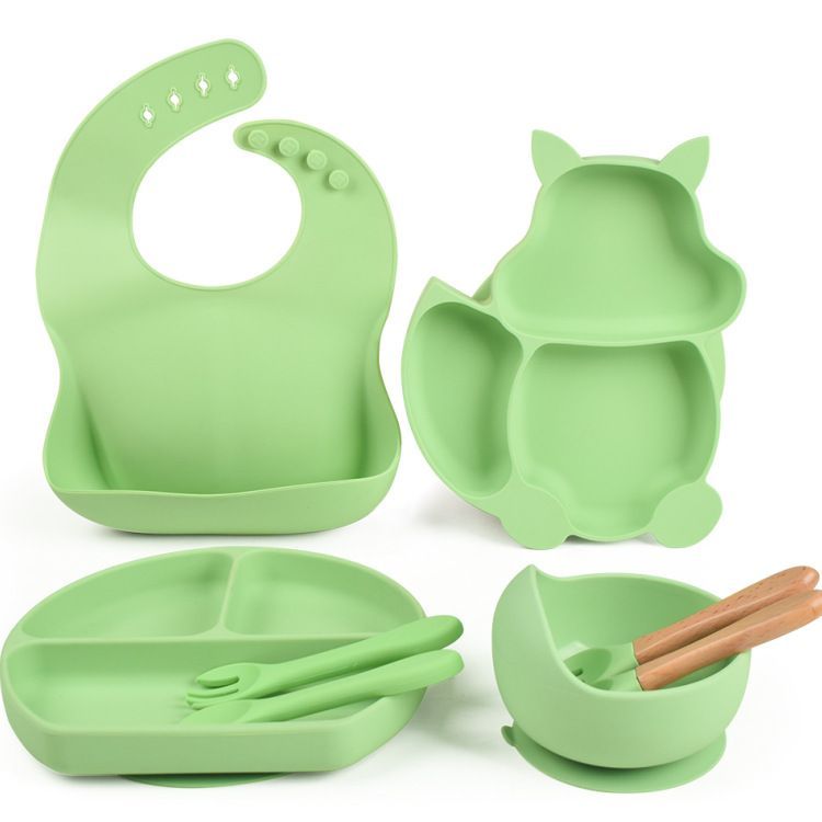 8Pcs Baby Feeding Set Children Silicone Non Slip BPA Free Tableware Set