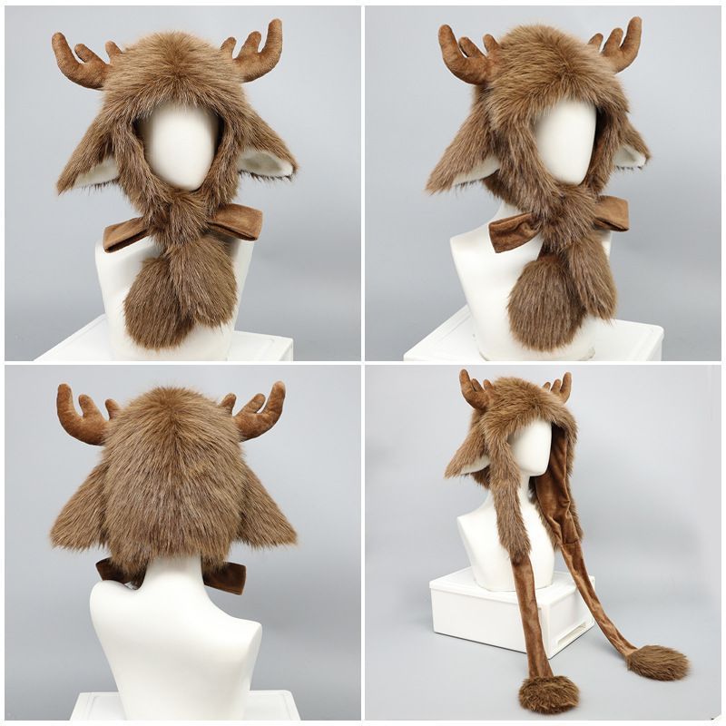 Animal Elk Antler Hooded Winter Hat Performance Role Play Costume