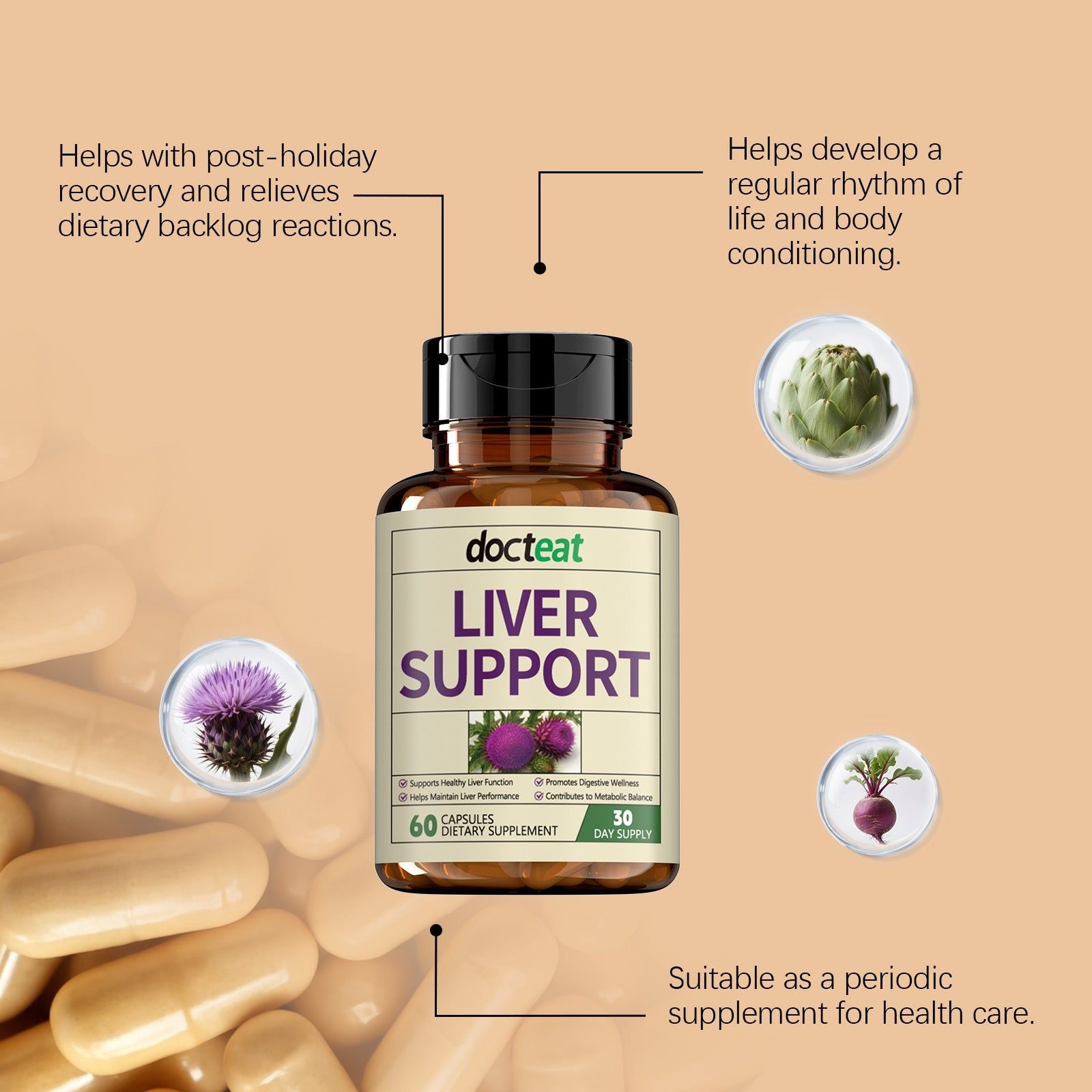 Boost Liver & Body Care, Antioxidant Support, Relieve Discomfort Naturally ,60 capsules