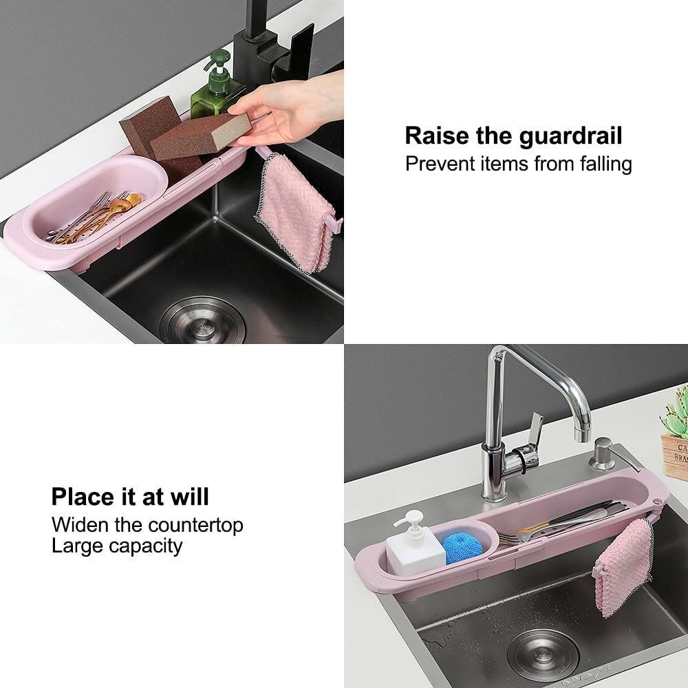 Kitchen Sink Holder Storage Basket Telescopic Drain Rack Dishwashing Filter Sponge Organizer