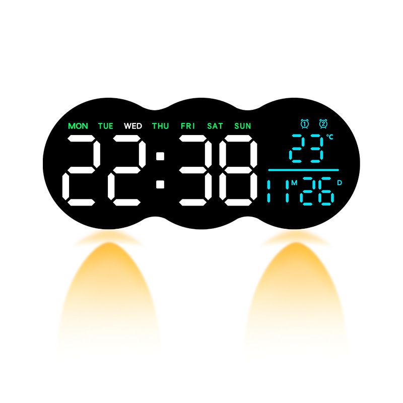 Living Room Digital LED Wall Clock Alarm Clock with Temperature Display Remote Control