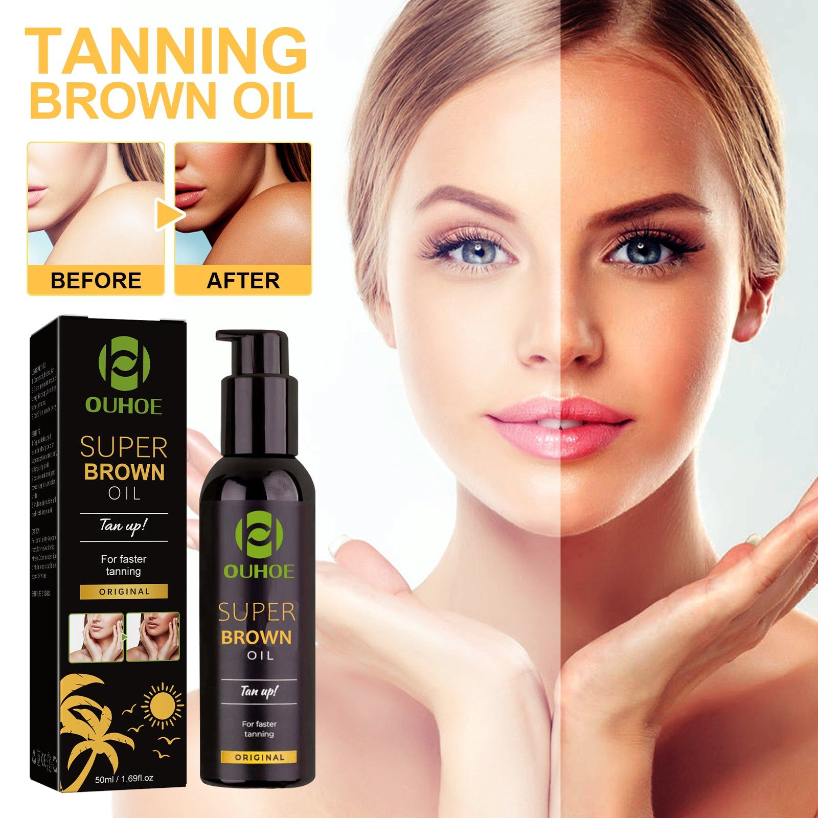 Create a Natural Summer Tan, Accelerate Tanning, Moisturize Skin, Sunbathing Oil ,50ml