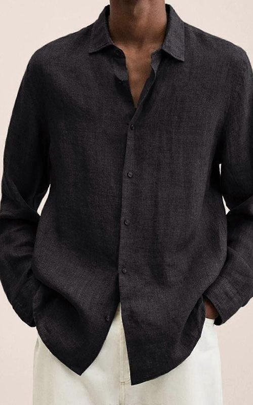 Men's Linen Long Sleeve Regular-Fit Shirt