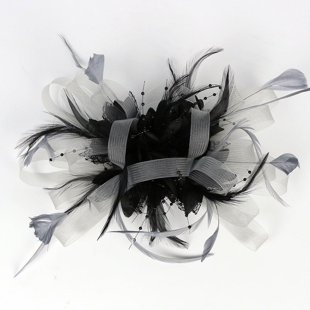 Women Fascinator Hat Headband Elegant Mesh Fake Feather Hair Hoop Tea Party Headwear