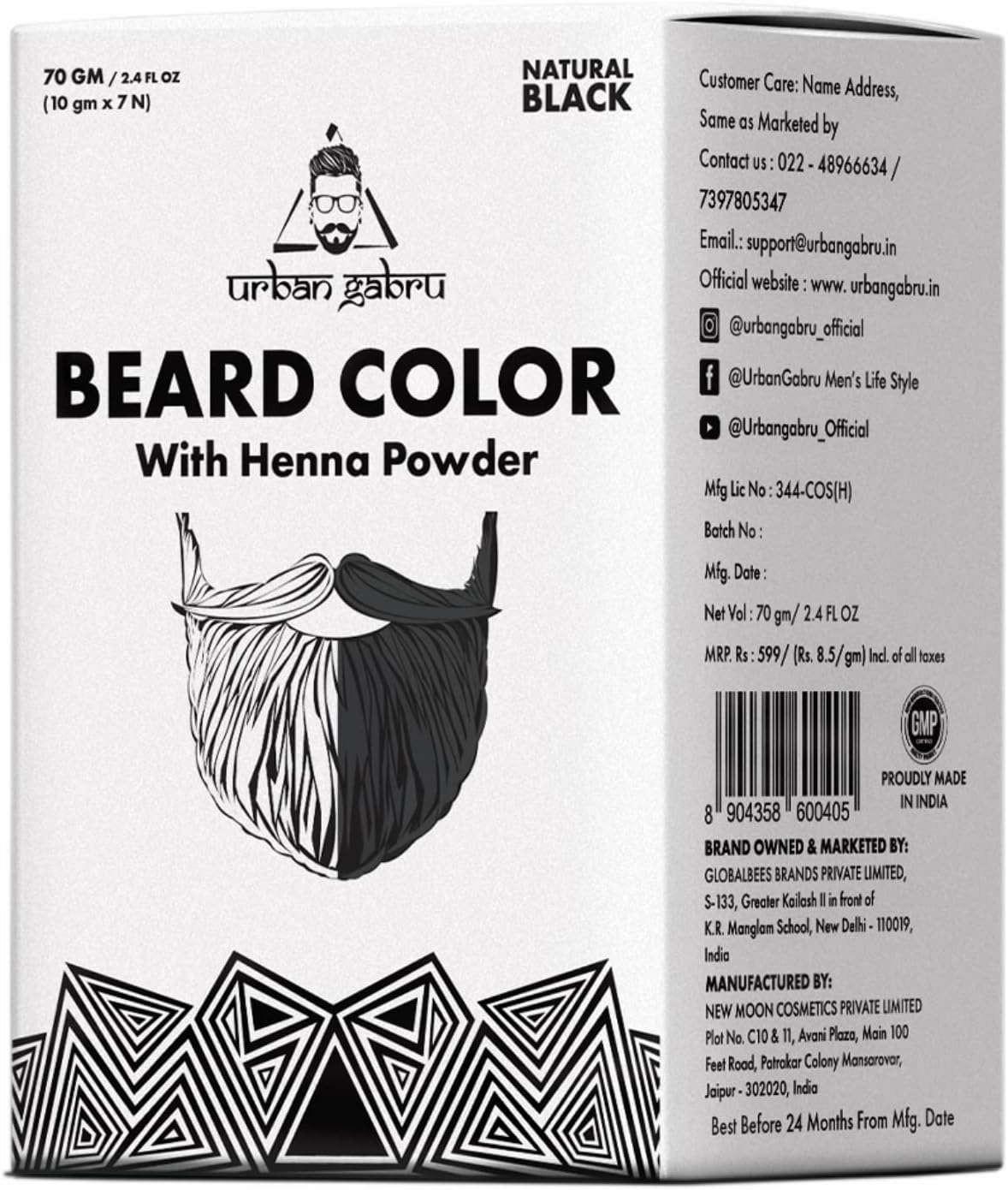 Urban Gabru Beard Color with Henna Power for Men, 70g - Black