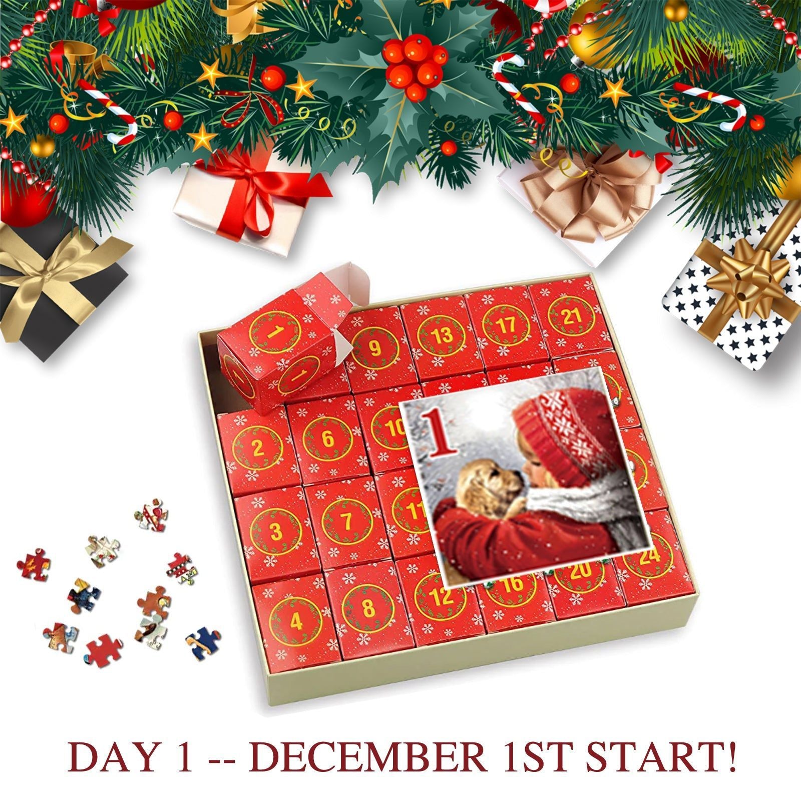Christmas Puzzle Advent Calendar, 24-Day Jigsaw Gift, Stress Relief, Cognitive Fun ,24 frames
