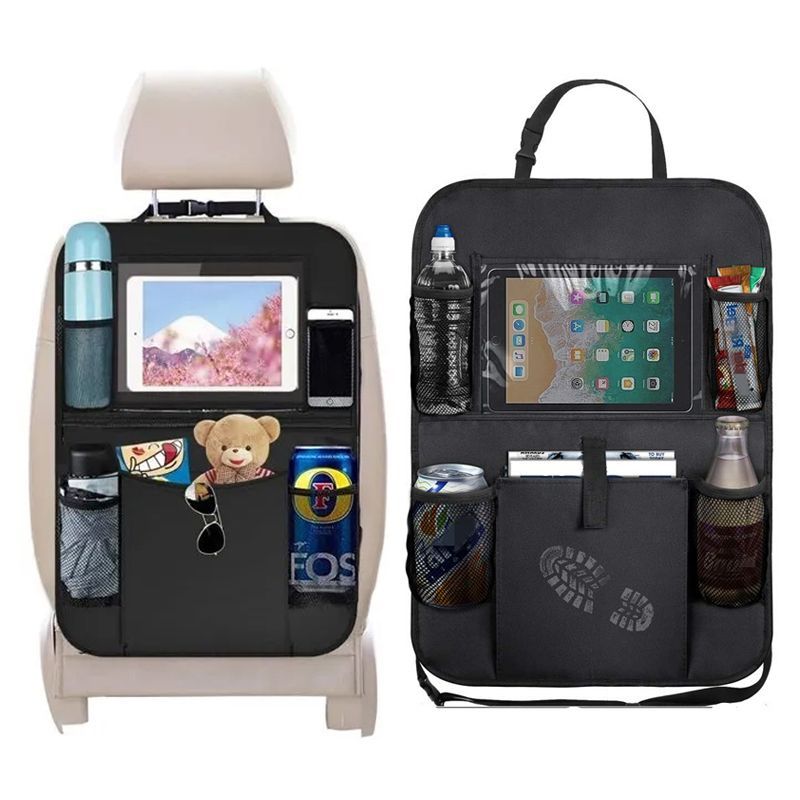 2pcs Car Seat Back Organizer Protector Kids Kick Mat Storage Bag With Tablet Holder