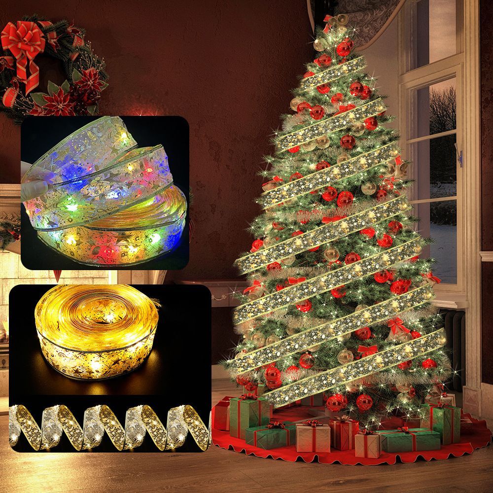 LED Ribbon Fairy Strings Lights Holiday Christmas Tree Decorations Party Ornaments