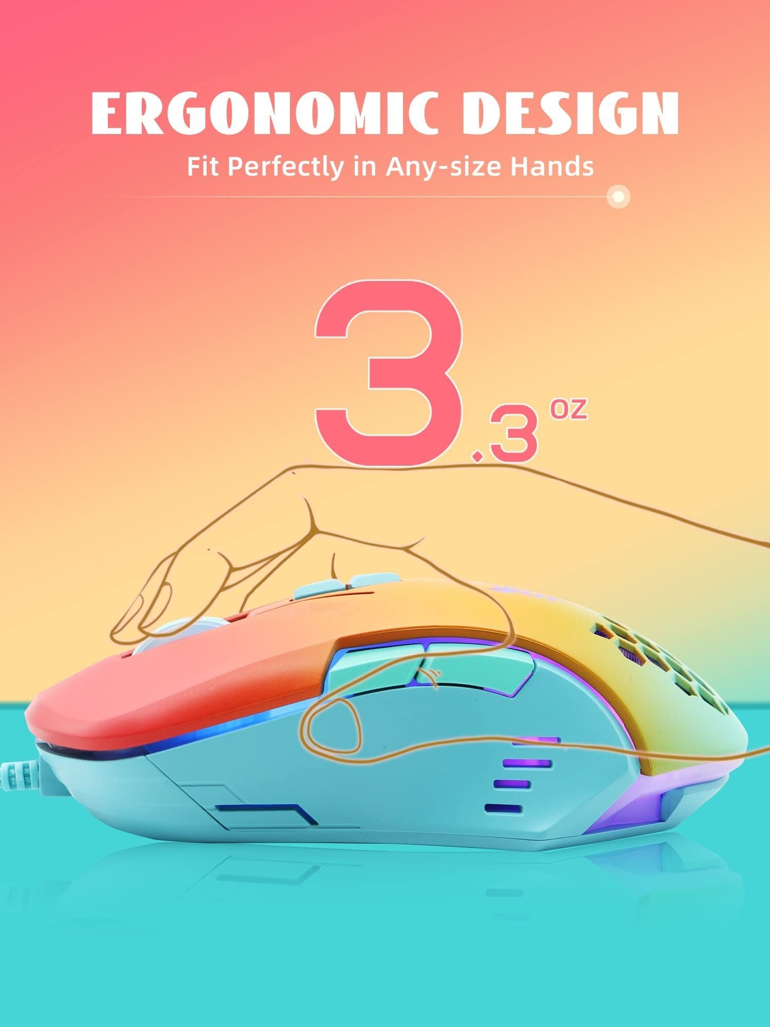 RGB LED Wired Optical Gaming Mouse With Honeycomb Shell USB Ergonomic Mice