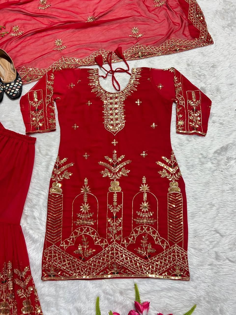 Fab Zone Embroidered Top with Sharara Plazzo Suit