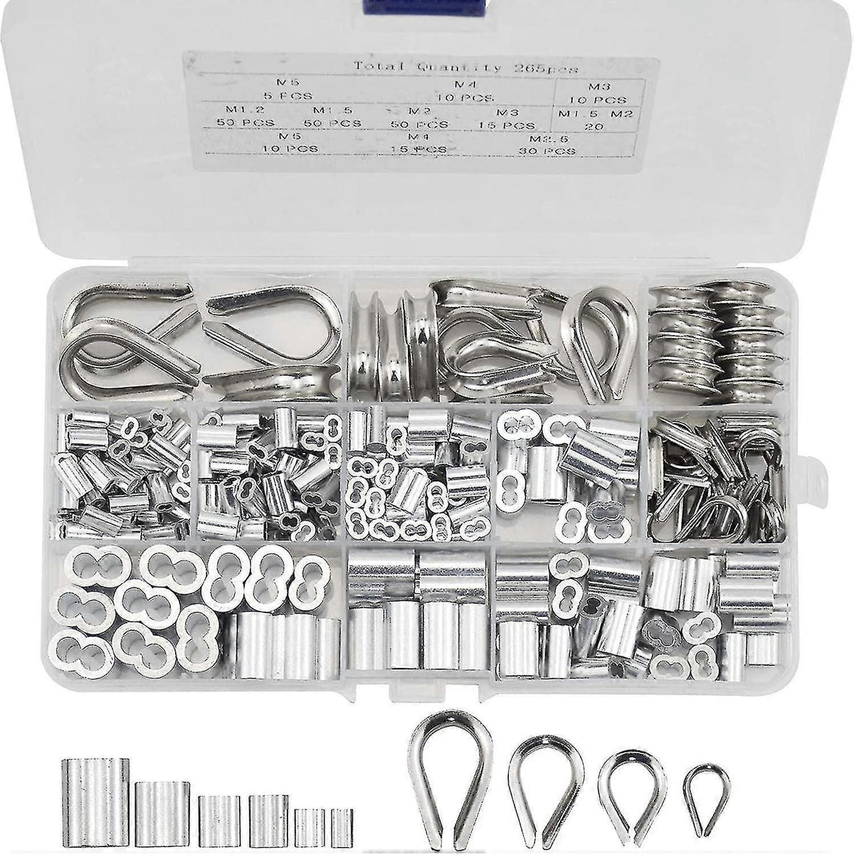 265pcs Crimp Sleeves and Stainless Steel Cable Lug Kit