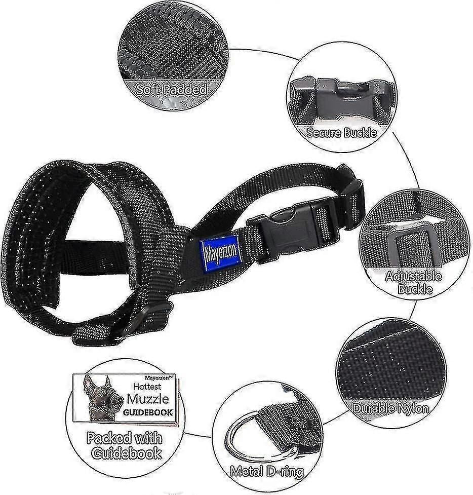 Nylon Soft Dog Muzzle, Anti-bit, Anti-bark, Anti-chew, Adjustable Ring (xl, Black) zxin