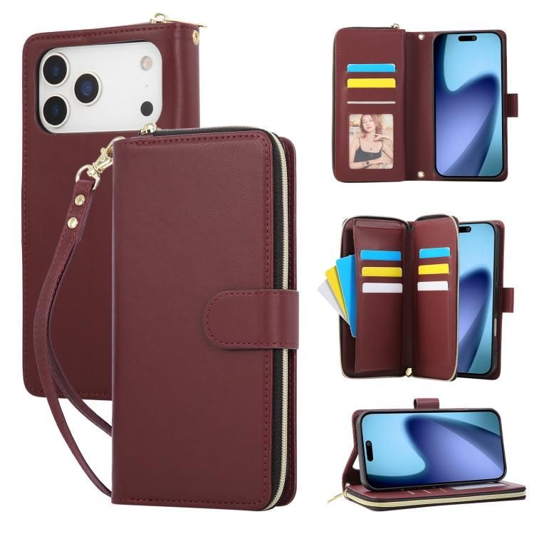 For iPhone 18 Pro Max / iPhone 17 Pro Max Nine-card Slots Zipper Wallet Bag Leather Phone Case