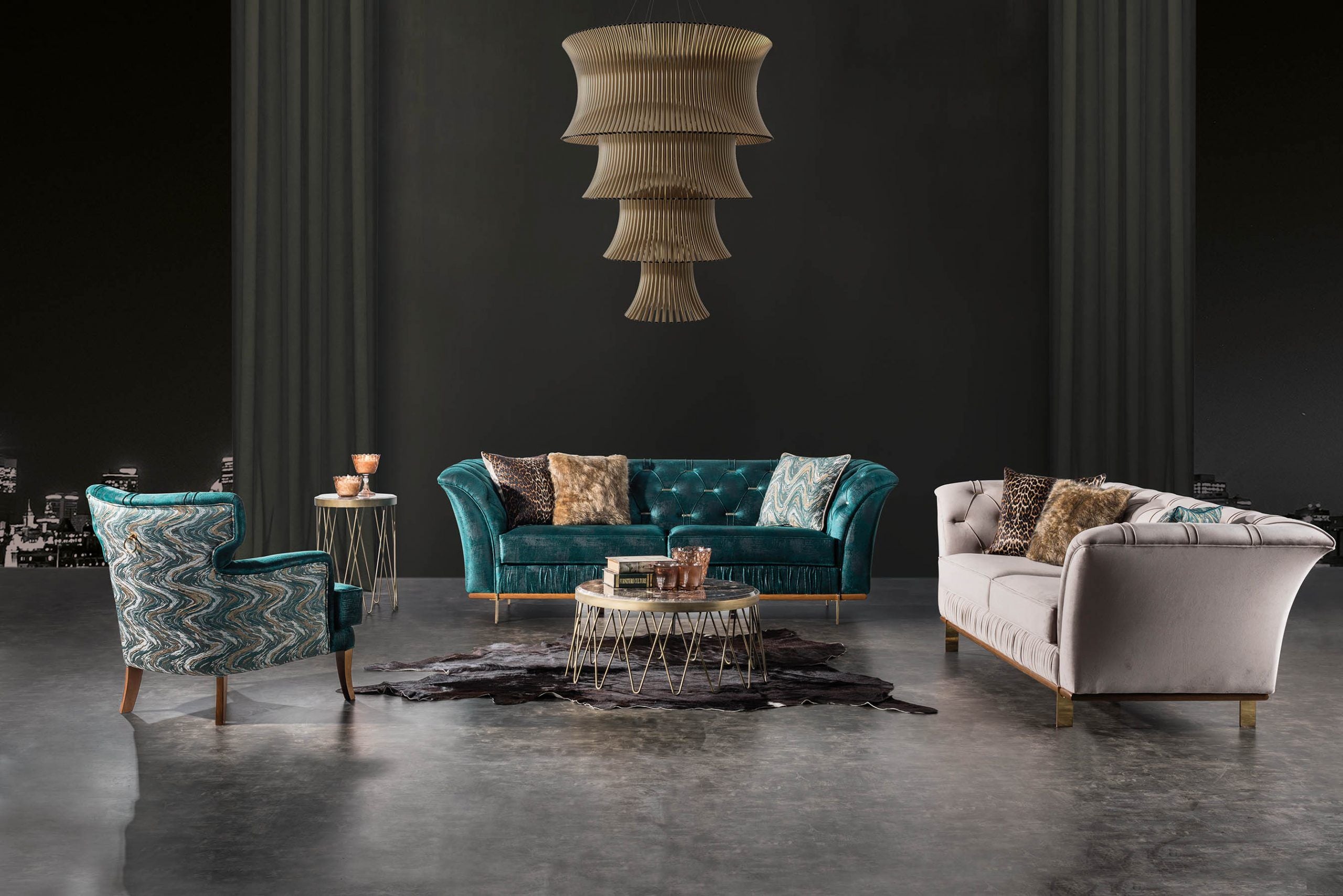 Leopar Chesterfield Velvet Living Room Set