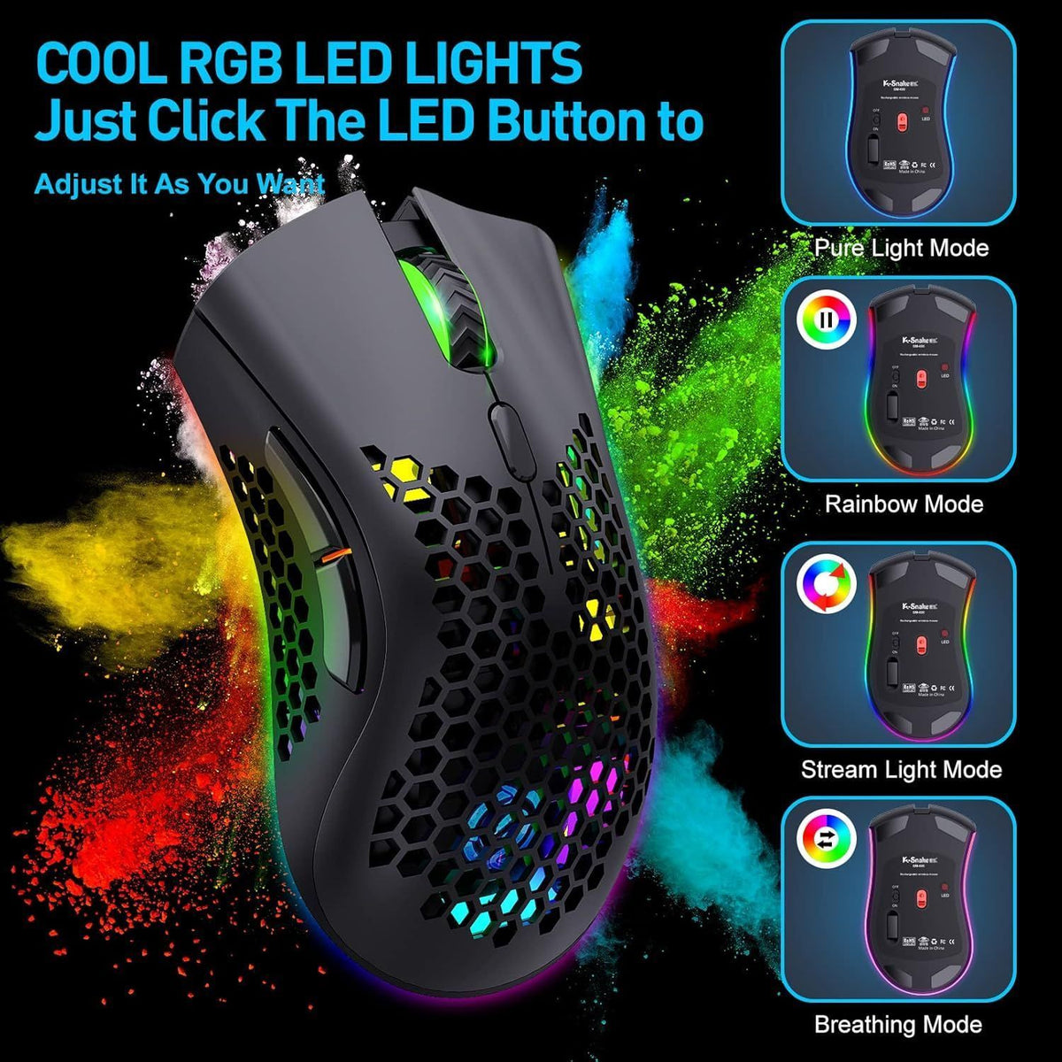 Wireless Gaming Mouse Honeycomb Design Rechargeable RGB Backlight Computer Mouse