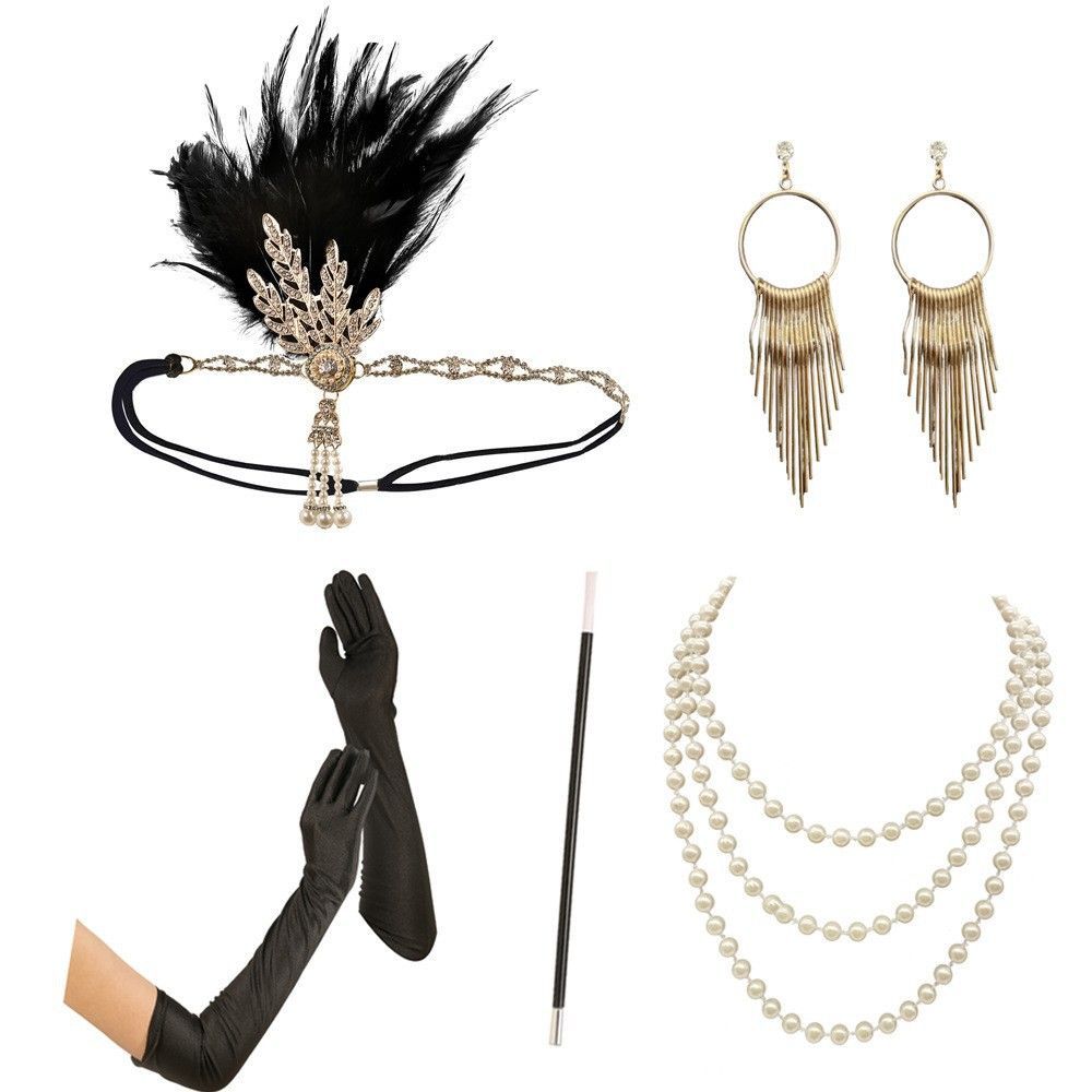 Cosplay Flapper Halloween Charleston Costume 1920s Gatsby Accessories Headband Long Gloves Earrings