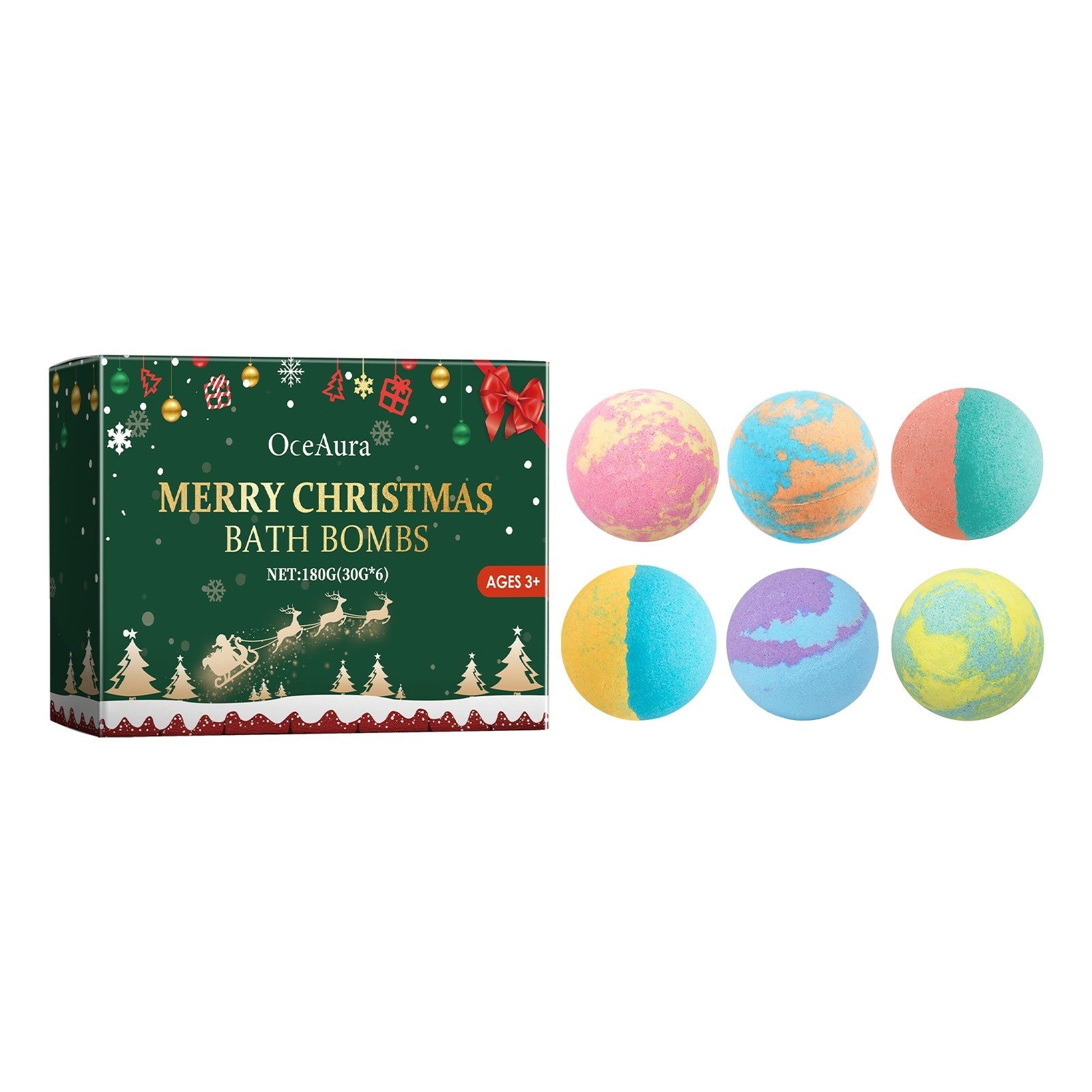 Christmas Colorful Bath Balls, Floral Body Care, Moisturizing, Long-lasting Fragrance ,180g