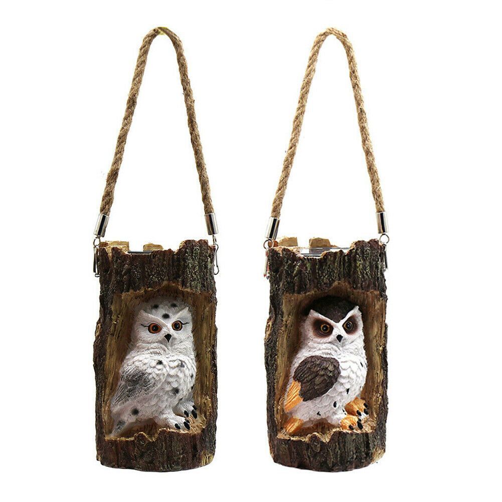 Solar Hanging Light Owl Tree Stump Lamp Lanterns Animal Statue Lanterns Garden Decoration