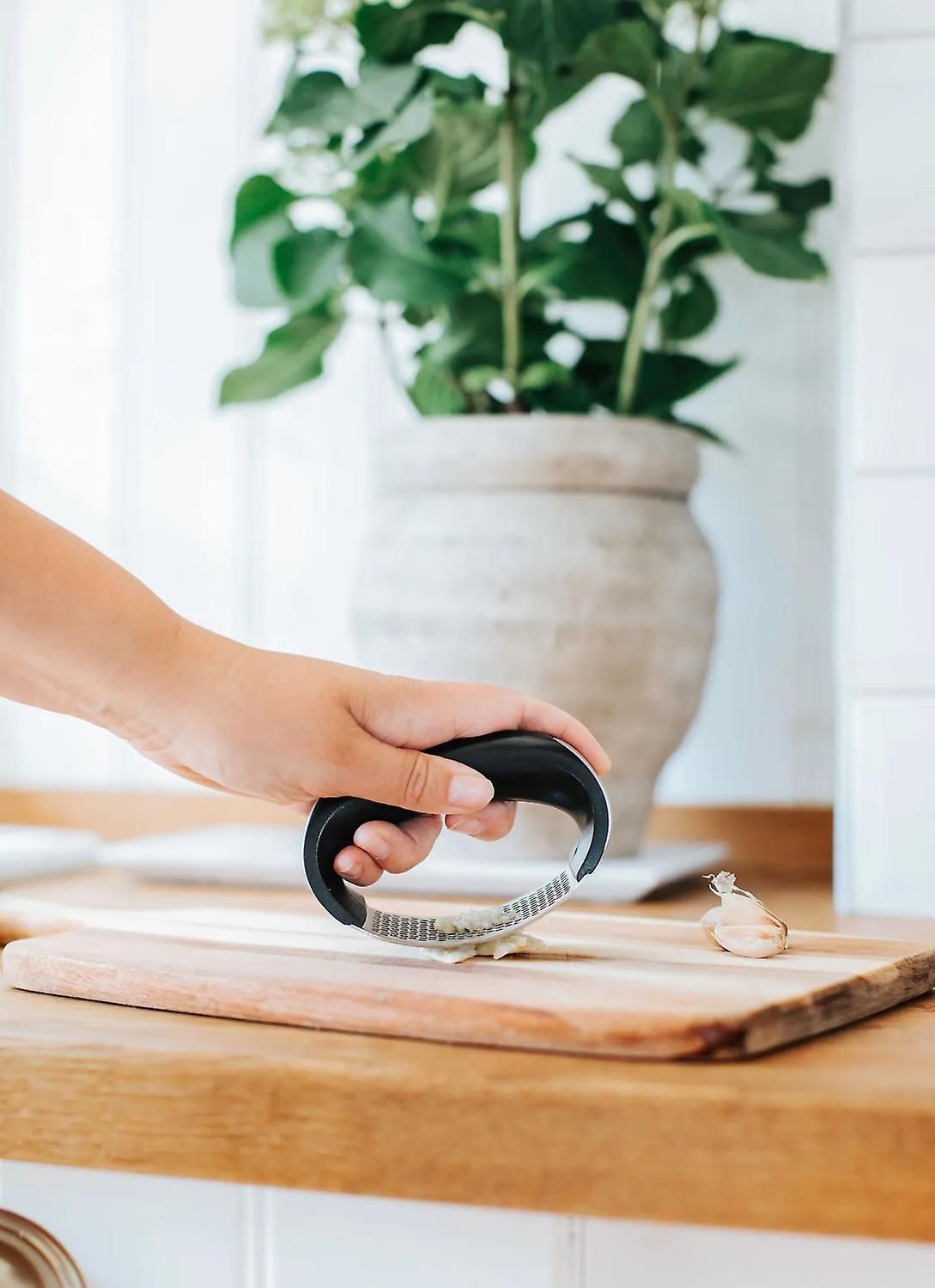 Garlic Press Stainless Steel with Ergonomic Handle - Easy to Clean, Fits Large Garlic Cloves, Dishwasher Safe, Durable Kitchen Tool