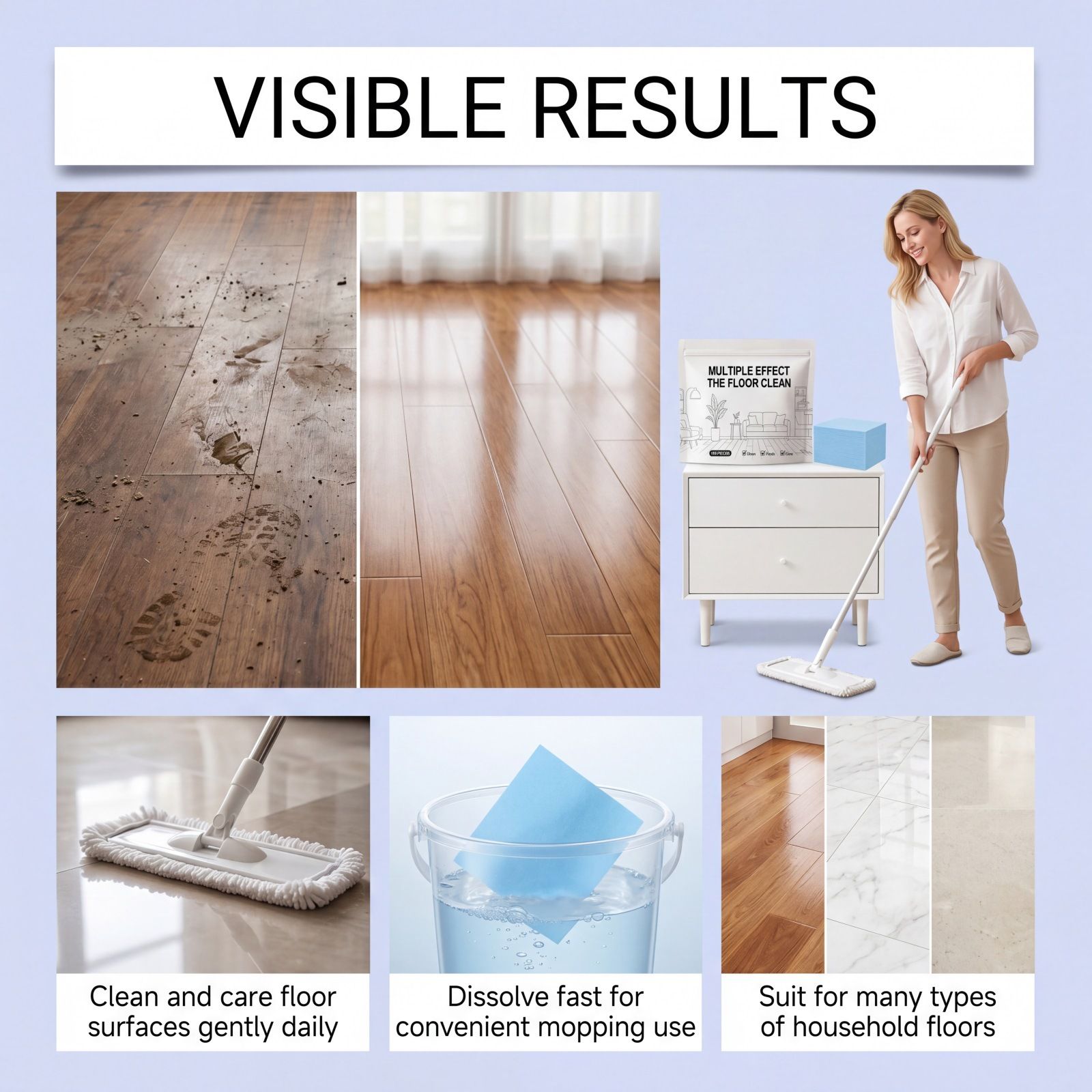 100Pcs Scented Floor Cleaning Pads, Multipurpose Hardwood Ceramic Tile Stain Remover Cleaner Sheets
