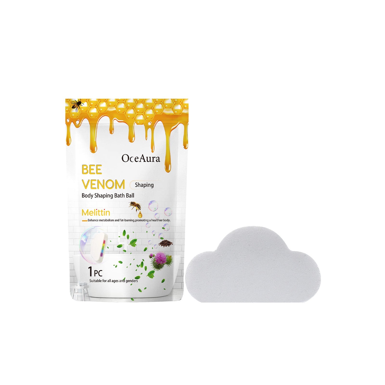 Bee Venom Cloud Bath Salt Ball, Deep Body Cleansing, Skin Detox, Moisturizing, Relaxing Spa Experience ,1pcs