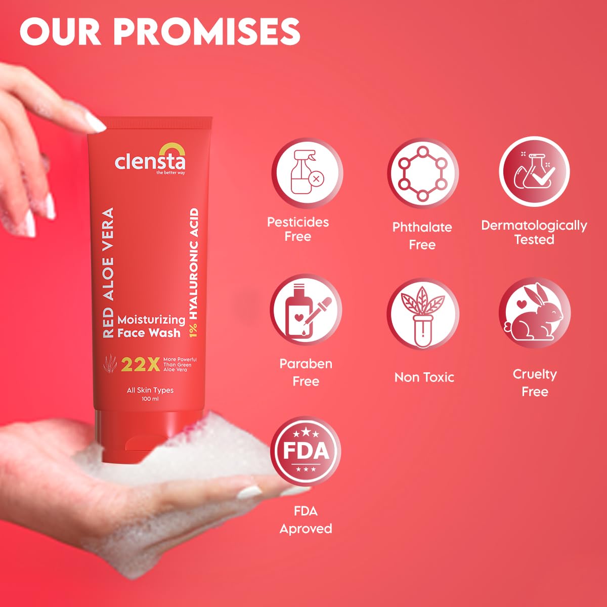 غسول الوجه المرطب بالصبار الأحمر من كلينستا (100 مل)