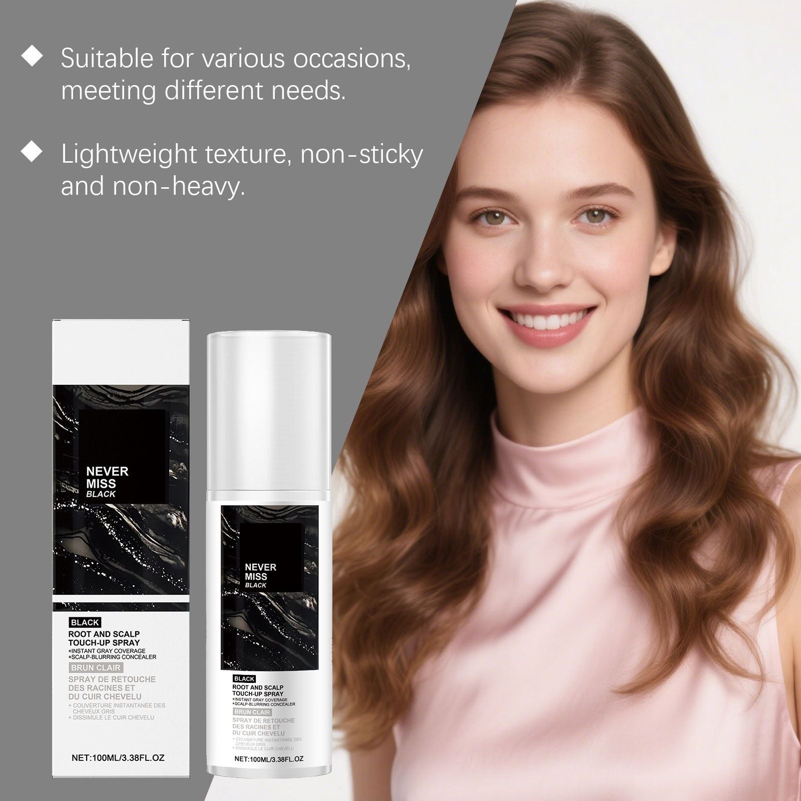 Temporary Hair Root Touch Up Spray Black Gray Coverage 100ml
