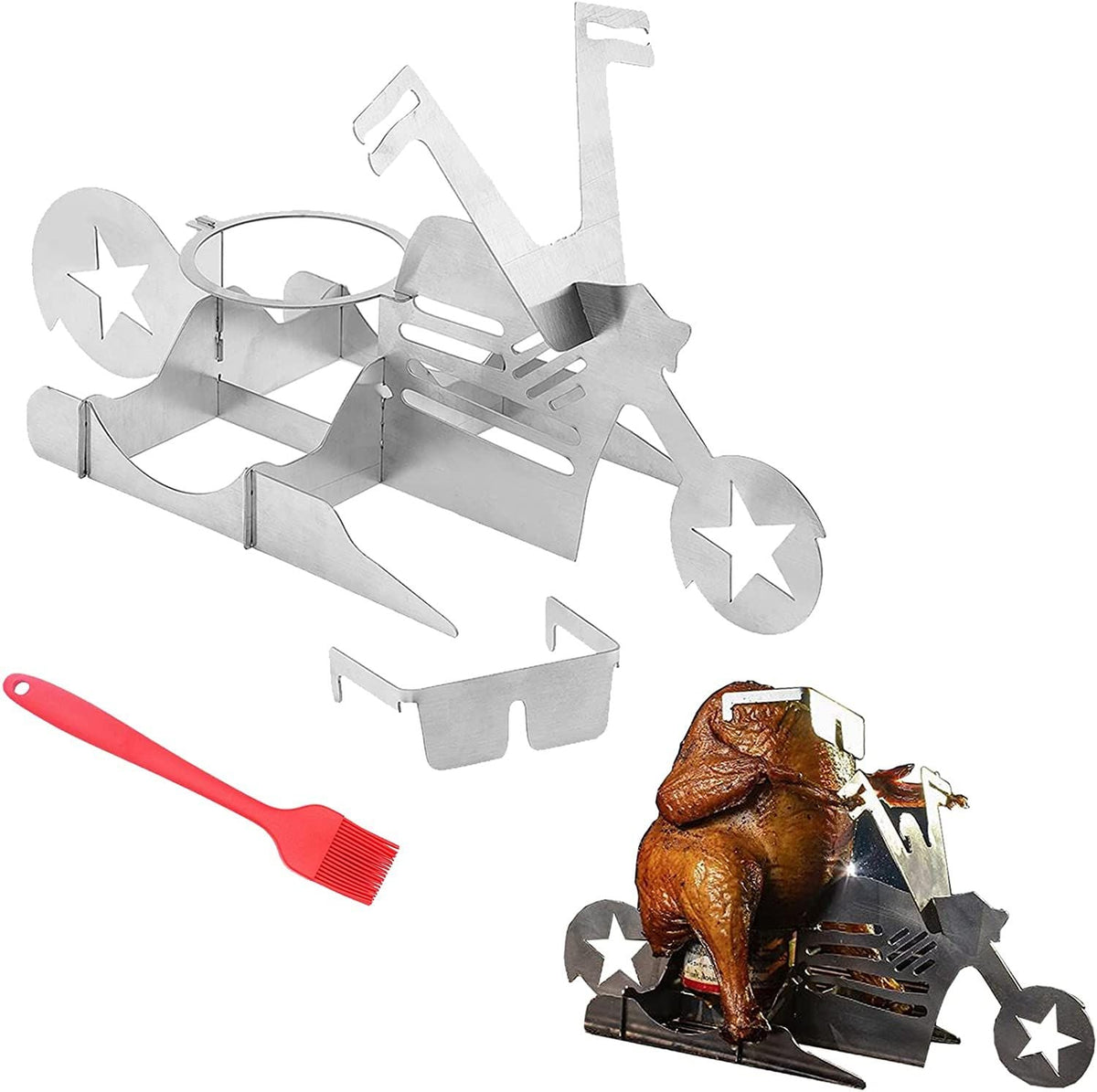 Motorcycle Beer Can Chicken Roaster Holder Portable for Outdoor Grill