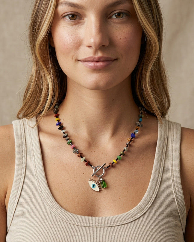 ZÉNA O Short semi precious necklace with enamel eye