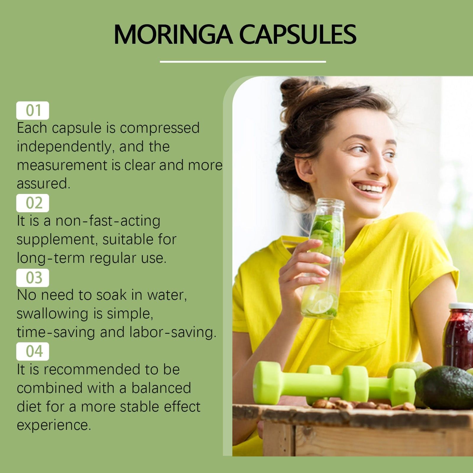 Boost Energy Naturally with Moringa Capsules, Premium Body Care Supplement ,60pcs