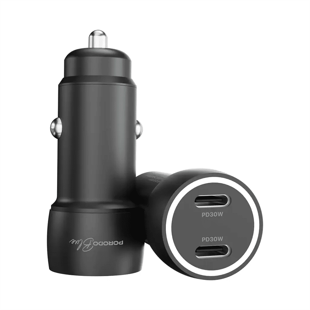 Porodo Blue Riva 60W Dual USB-C Car Charger with C to C cable
