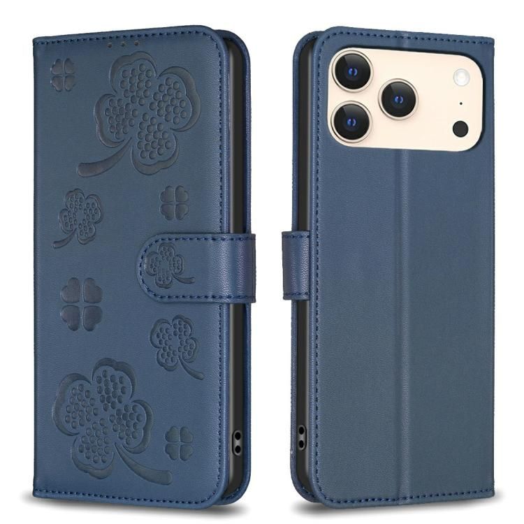 For iPhone 18 Pro Max / iPhone 17 Pro Max Four-leaf Embossed Leather Phone Case