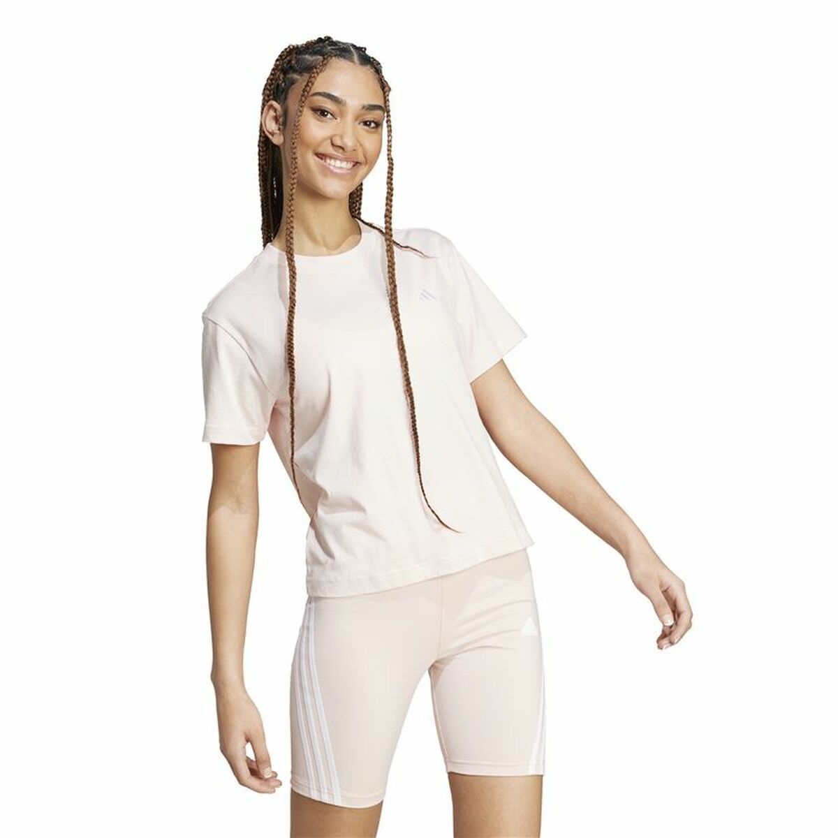 Women’s Short Sleeve T-Shirt Adidas Essentials Small Logo Beige Pink