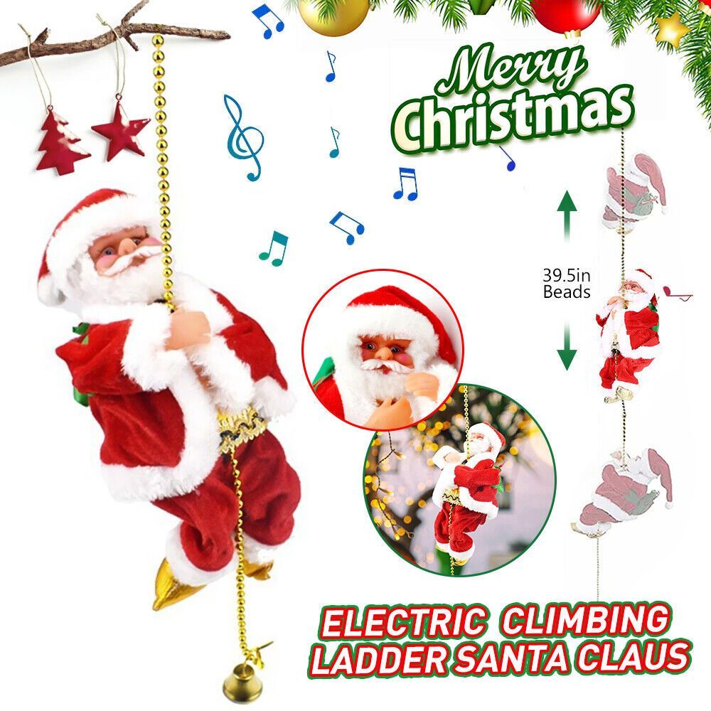 Santa Claus Musical Electric Doll Christmas Climbing Rope Santa Xmas Decor Gift Toy