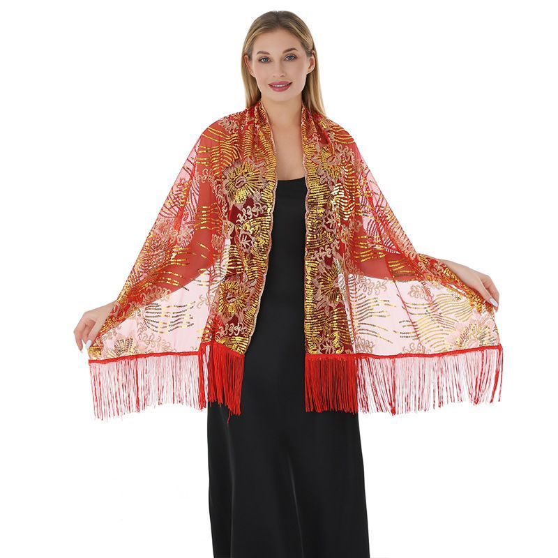Black Gold Sequin Embroidered Shawl Cape for Women Evening Dress