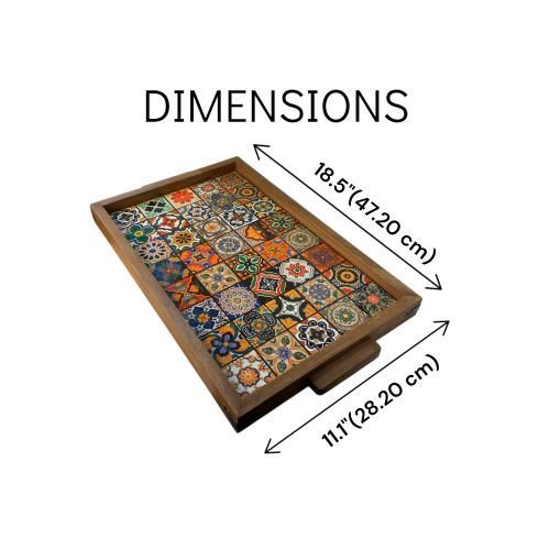 Handmade Ceramic Tile Wooden Serving Tray – Rustic Bohemian Coffee Table Decor