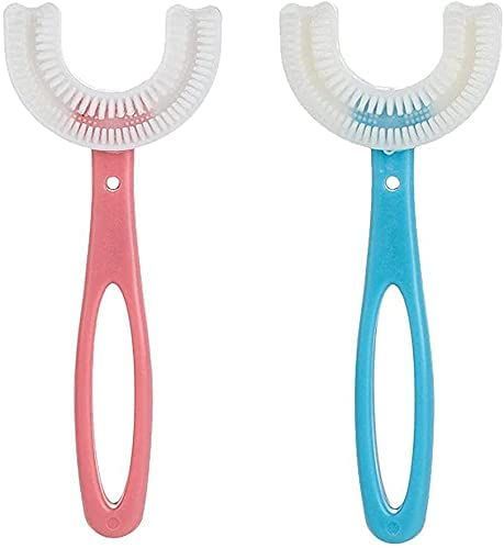 2pcs Kids U Shaped Toothbrush 360 Degree Children Toothbrush Silicone Brush Head Oral Cleaning