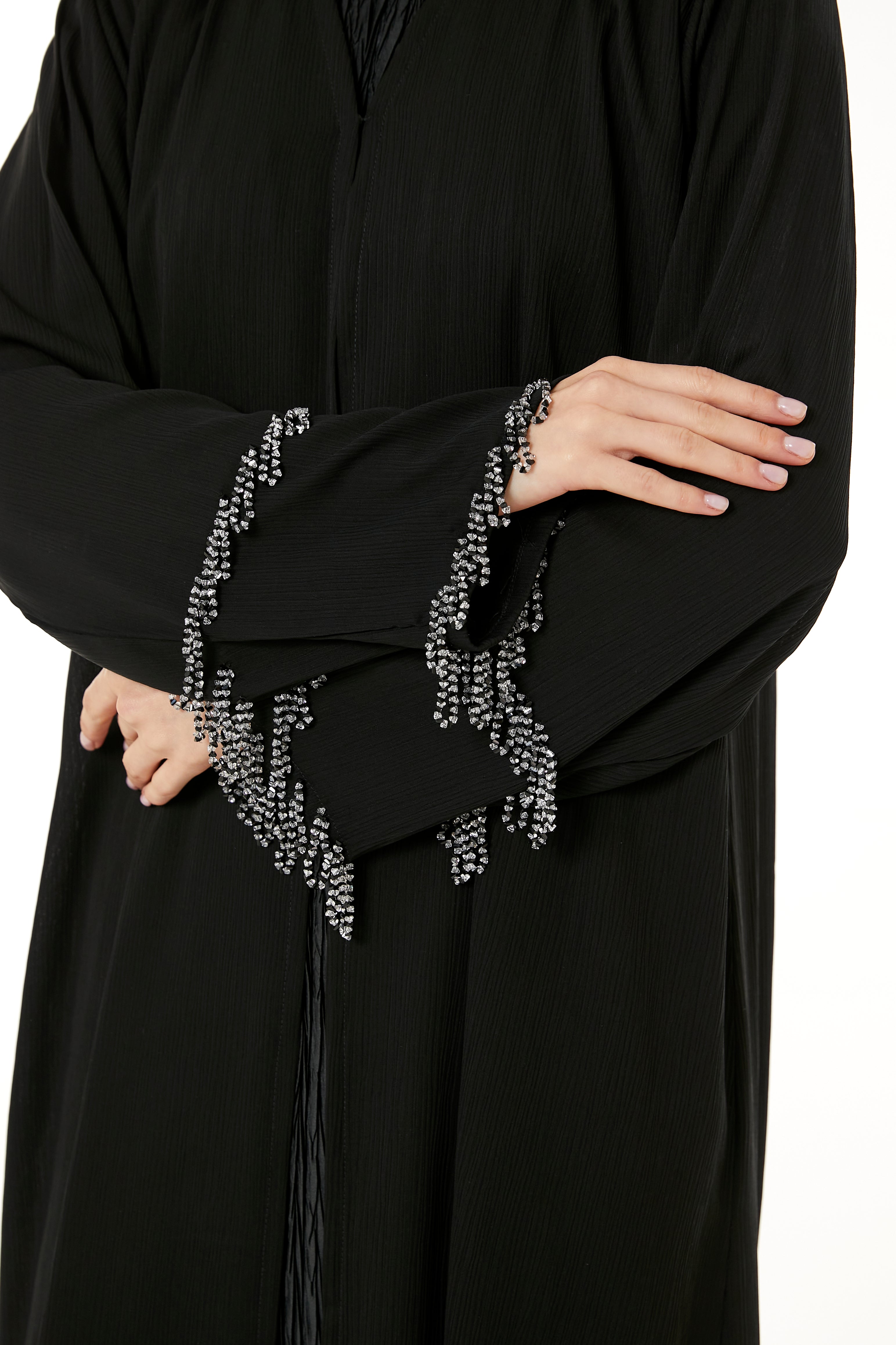Black Zoom Hand Embellished Abaya