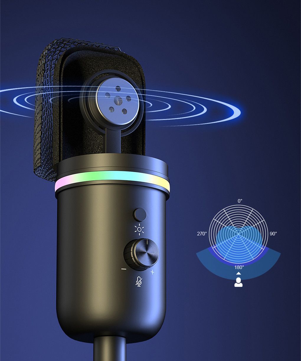 Condenser Microphone USB Gaming Microphone Cardioid Mic With RGB Light