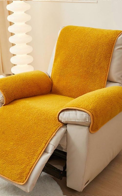 Plush Lambswool Armrest Protector Cover For Sofa Recliner Slip Yellow