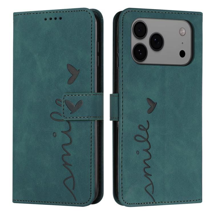 For iPhone 18 Pro Max / iPhone 17 Pro Max Skin Feel Heart Embossed Leather Phone Case with Long Lanyard