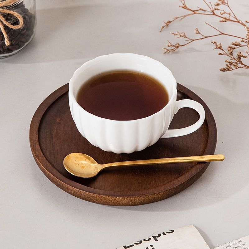 Wooden Round Serving Tray Dinner Plates Cup Holder Dessert Snack Food Tray