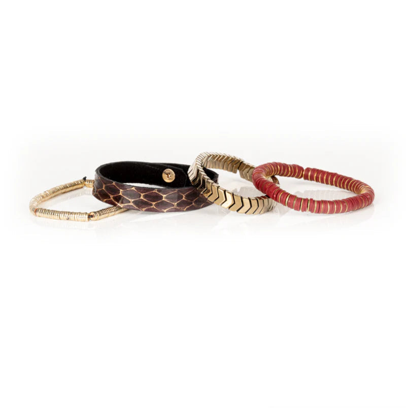 The Dark The Ember Trail Red, Gold & Brown Layered Bracelet Set