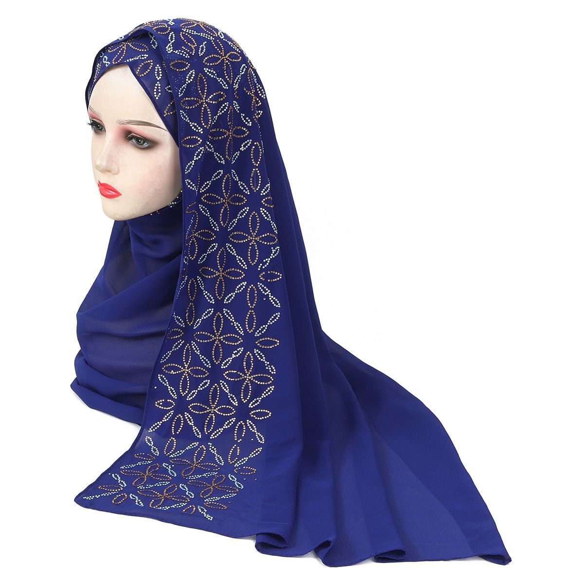 Red Rhinestone Chiffon Hijab Scarf for Women Party Wear
