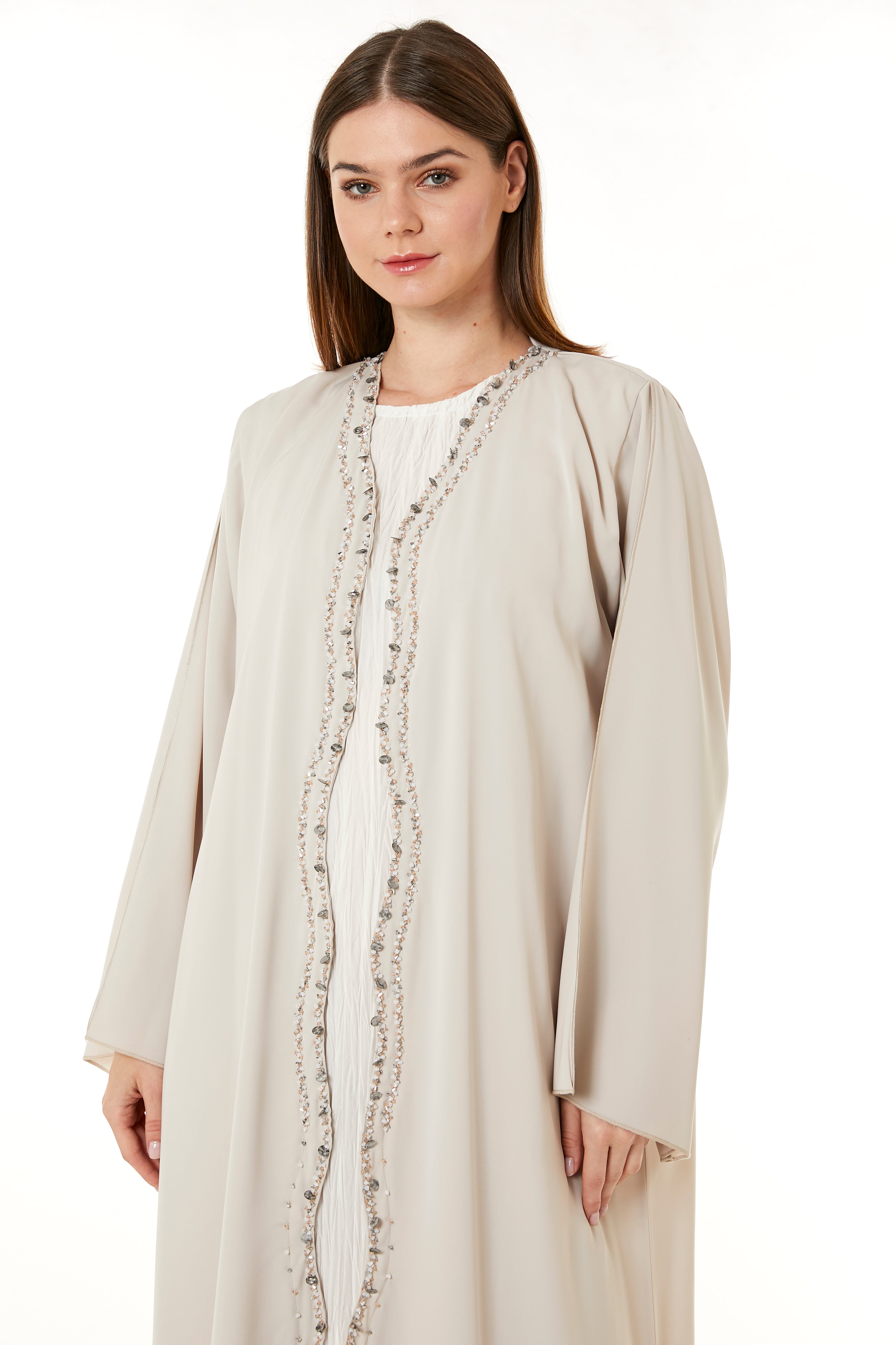 Peach Korean Nida Hand Embellished Abaya